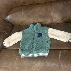 H&M Kids Sherpa Personalized Jacket in Teal and Cream *LIKE NEW*